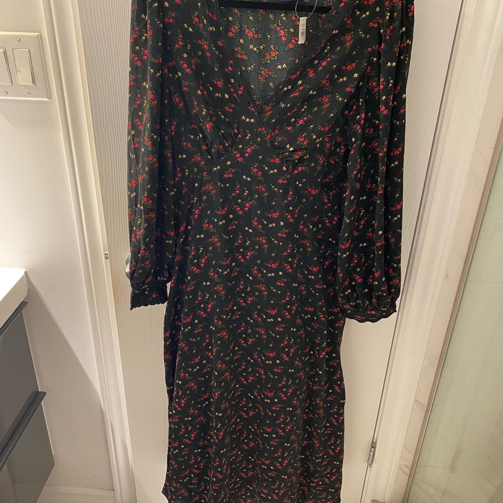 GAP Black Dress with Red Floral Pattern